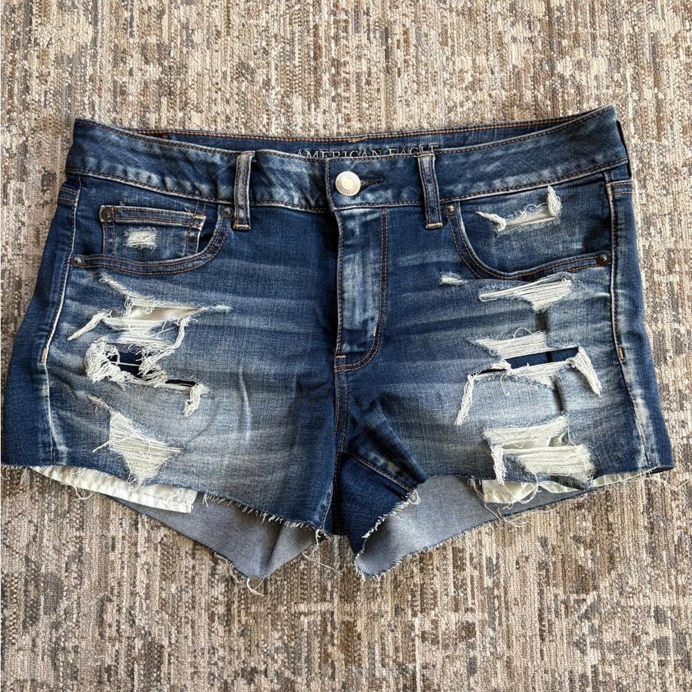 American Eagle Outfitters Dark Blue Distressed Denim Cutoff Shorts